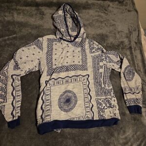 Zara Navy and Cream Patterned Hoodie